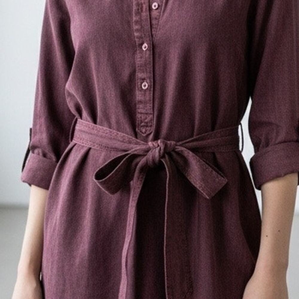 Bella Dahl Tencel Belted Shirt Dress Pinot Noir Burgundy Size M - Picture 3 of 6